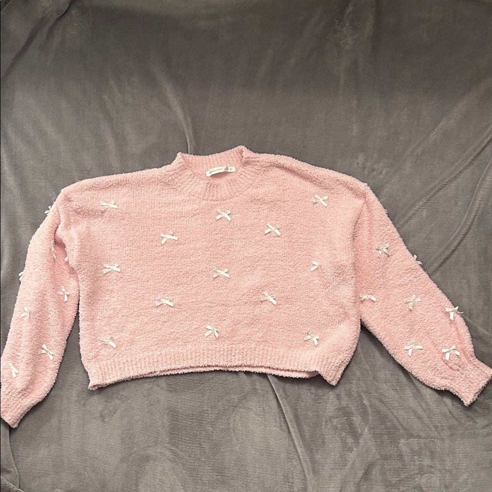 Altar'd State Pink Cowl Neck Sweater with Bow Details